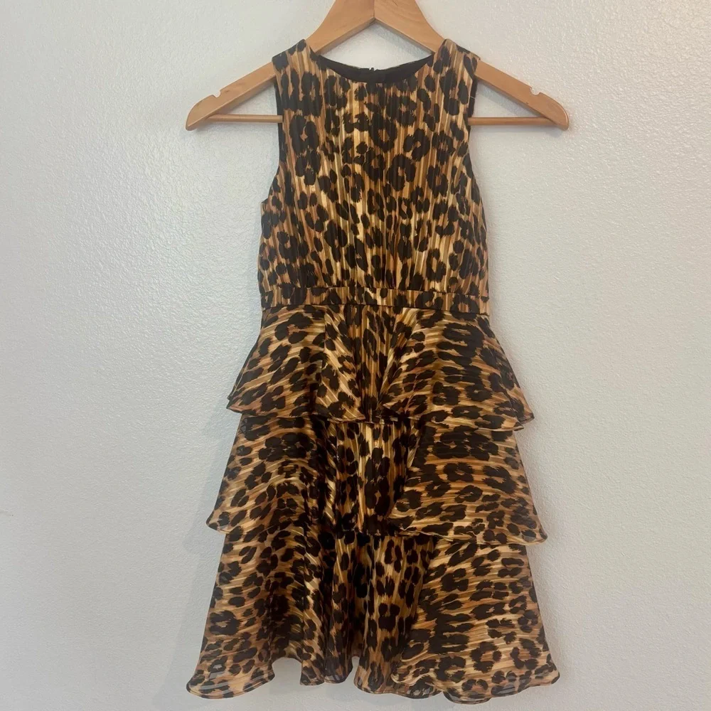 Milly Minis Leopard Print Tiered Ruffle Dress Girls Size 7/8